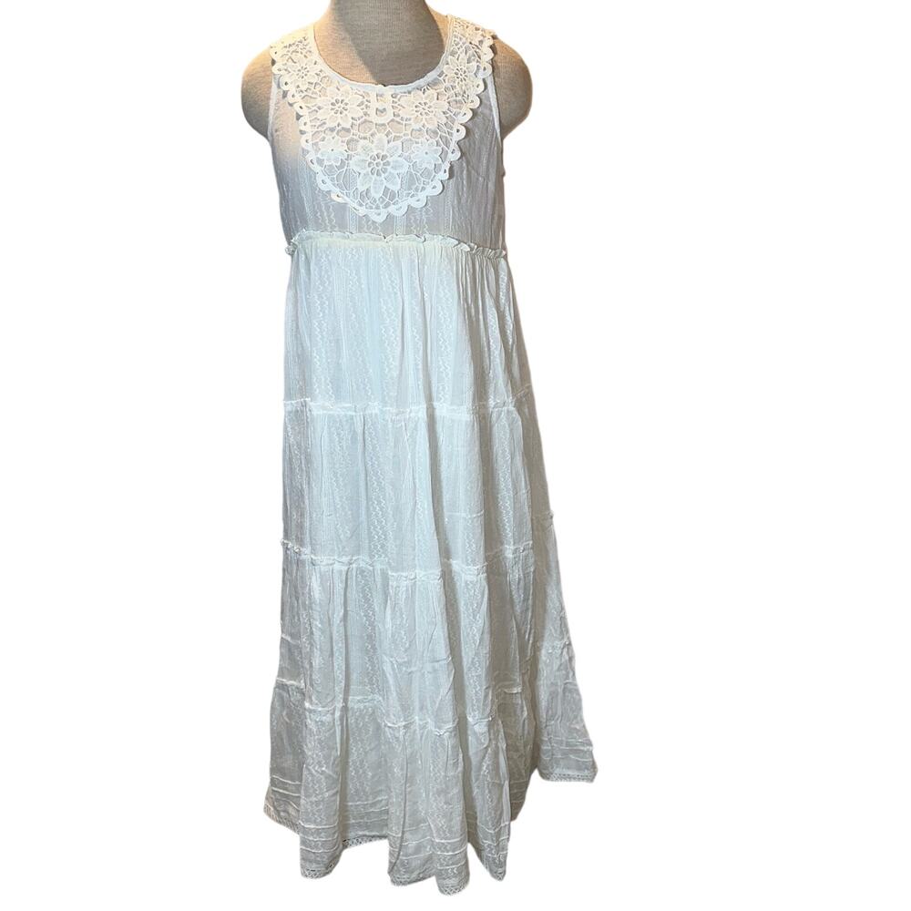 Chaudry KC Maxi Dress White Gypsy Bohemian Wedding Crochet Tiered Size Small NWT